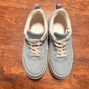 Nicole Miller Brita Platform Sneakers Shoes Womens Size 7.5 Blue Denim Woven